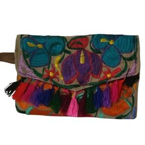 Embroidered Floral Fabric Clutch Multicolor OS